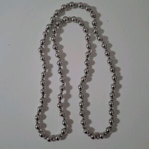 Silver Tone Shiny Metallic Round Beaded Strand Necklace Single Strand